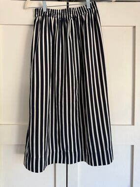J. Crew Navy & White Vertical Stripe Midi Skirt